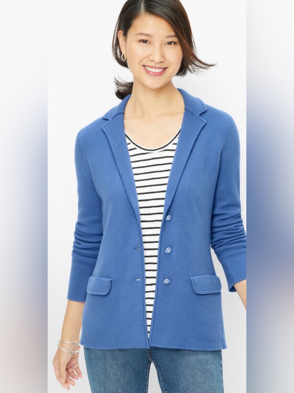 NWOT Talbots Sz 2X Petite Blue Merino Wool Knit Sweater Jacket Blazer Chic - Picture 2 of 7